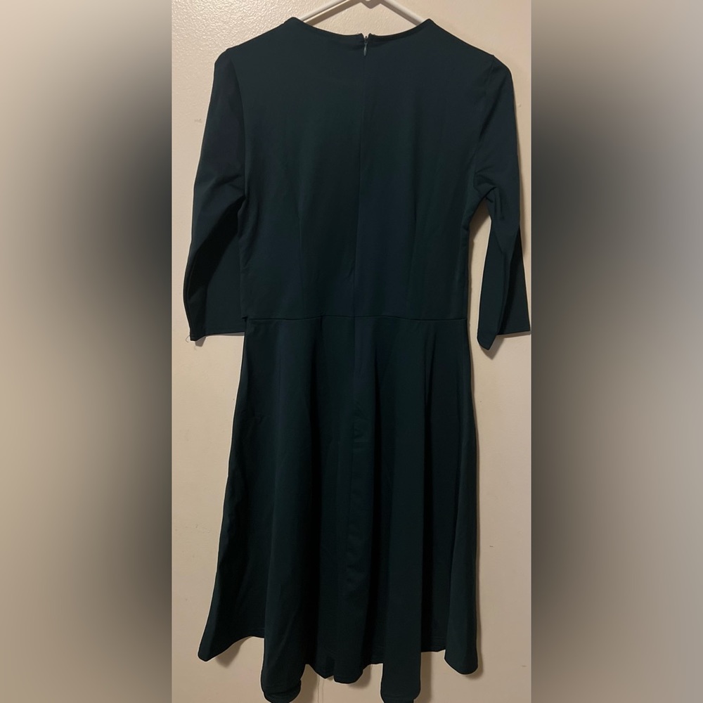 Womens Elegance Audrey Hepburn Style green 3/4 Ruffle Sleeve Swing A-line Dress - Picture 5 of 7